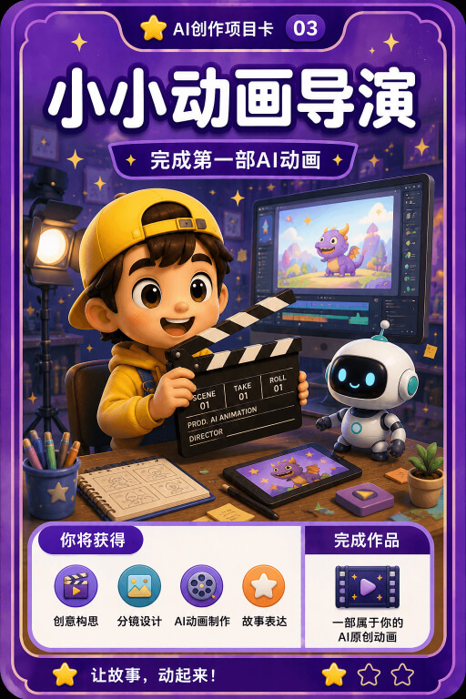 AI创作成就卡片：小小动画导演