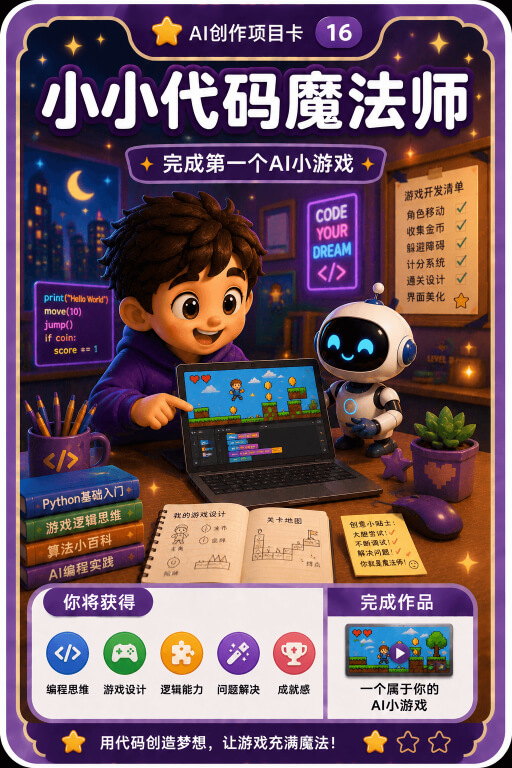 AI创作成就卡片：小小代码魔法师