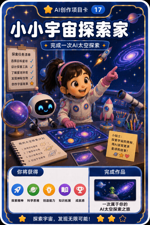 AI创作成就卡片：小小宇宙探索家