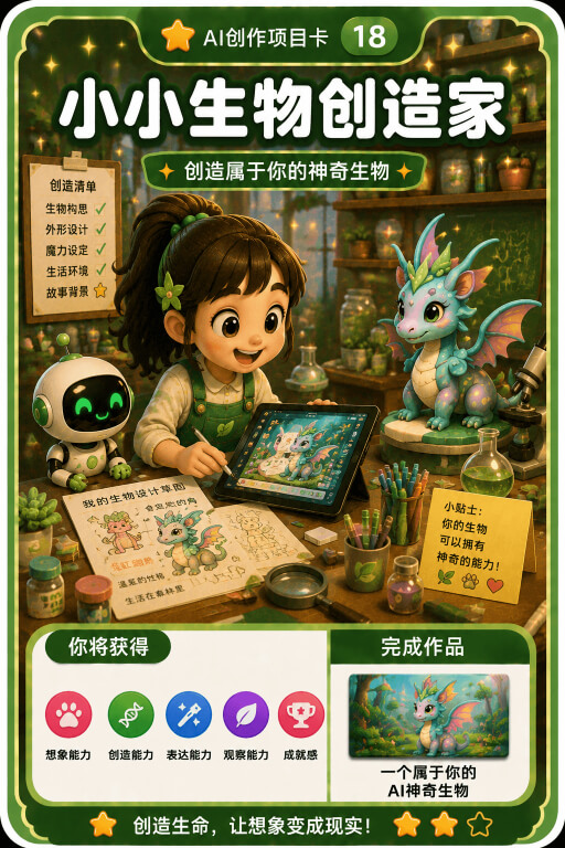 AI创作成就卡片：小小生物创造家