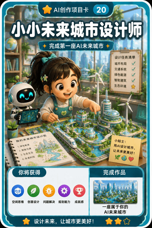 AI创作成就卡片：小小未来城市设计师