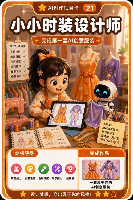 AI创作成就卡片：小小时装设计师