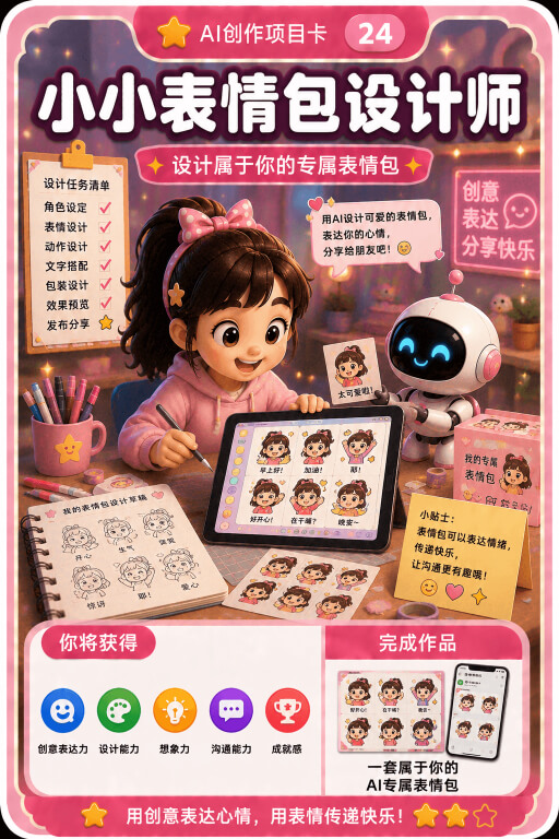 AI创作成就卡片：小小表情包设计师