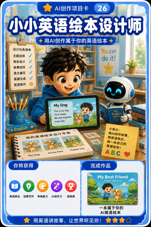 AI创作成就卡片：小小英语绘本设计师